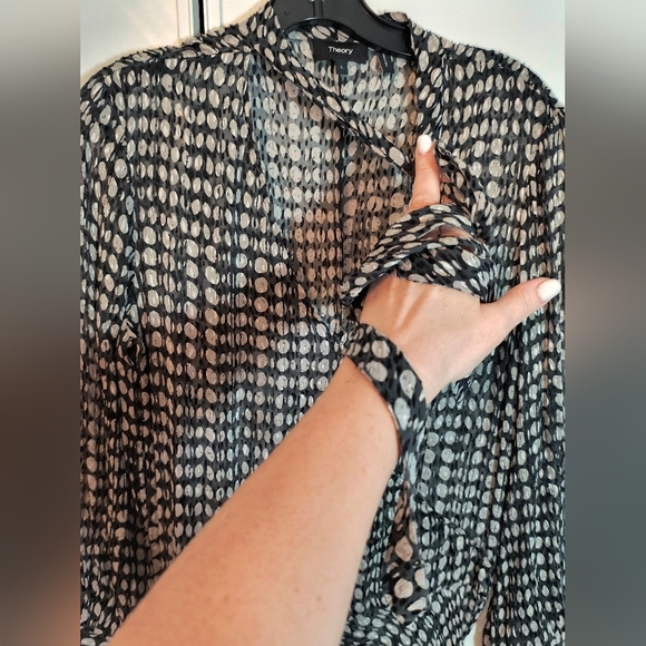 Theory Mesh Polka Dot Assimmetrical Midi Dress Sz L See Through With The Flow - Picture 4 of 16